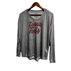 025-010 Joyspun‎ T-Shirt Womens Medium Gray Long Sleeve "Warm And Toasty" Lounge
